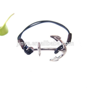 Mode handgefertigtes schwarzes Leder Anker Haken Armband für Männer